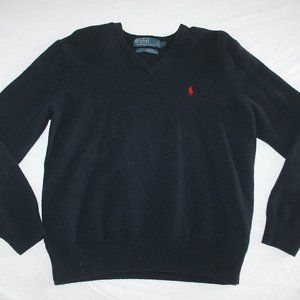 Ralph Lauren Polo Lambswool V Neck Sweater Youth L Blue